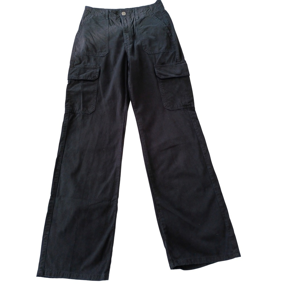 Zara Black 100% Cotton High Rise Cargo Pants 4 W27x31 Utility Wide Leg NWOT